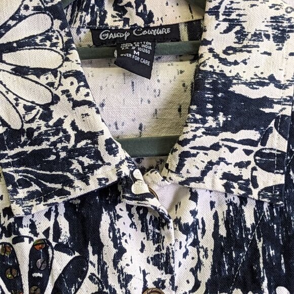 Gaudy Couture Jacket Size Medium M Womens Navy Blue Cotton Sequins Metal Buttons - Picture 9 of 12